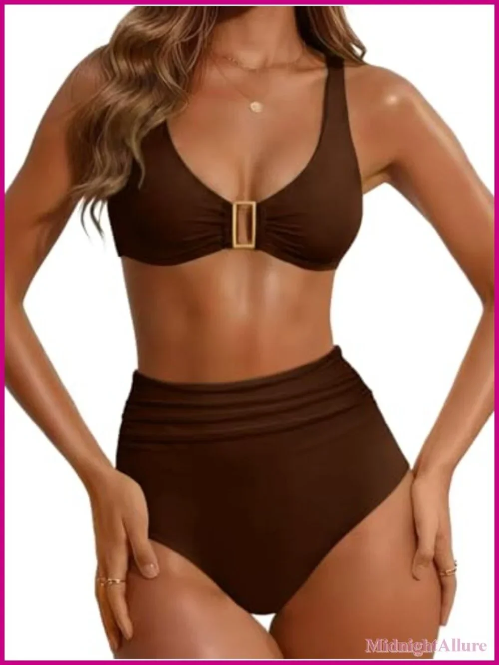 High Waisted Bikini Set Two Piece Tummy Control Bathing Suit Adjustable Straps